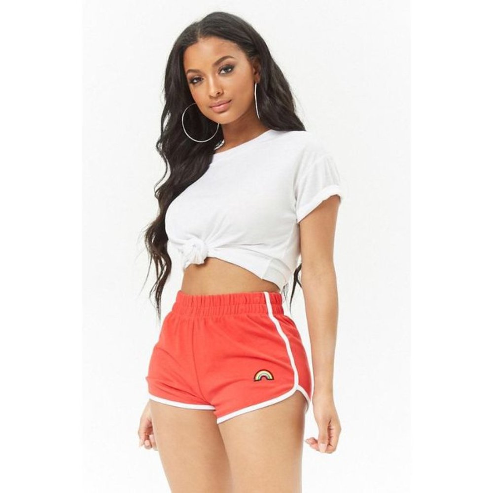Forever 21 red short shorts with rainbow detail